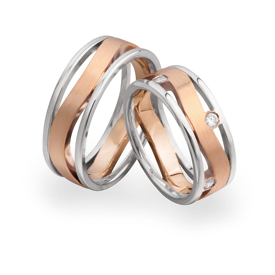 Trauringe / Eheringe 585 Rotgold, Weißgold+Pd 514413-75