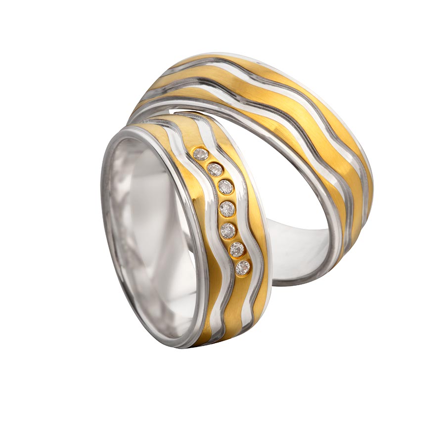 Trauringe / Eheringe 375 Gelbgold, Weißgold+Pd 514683-75