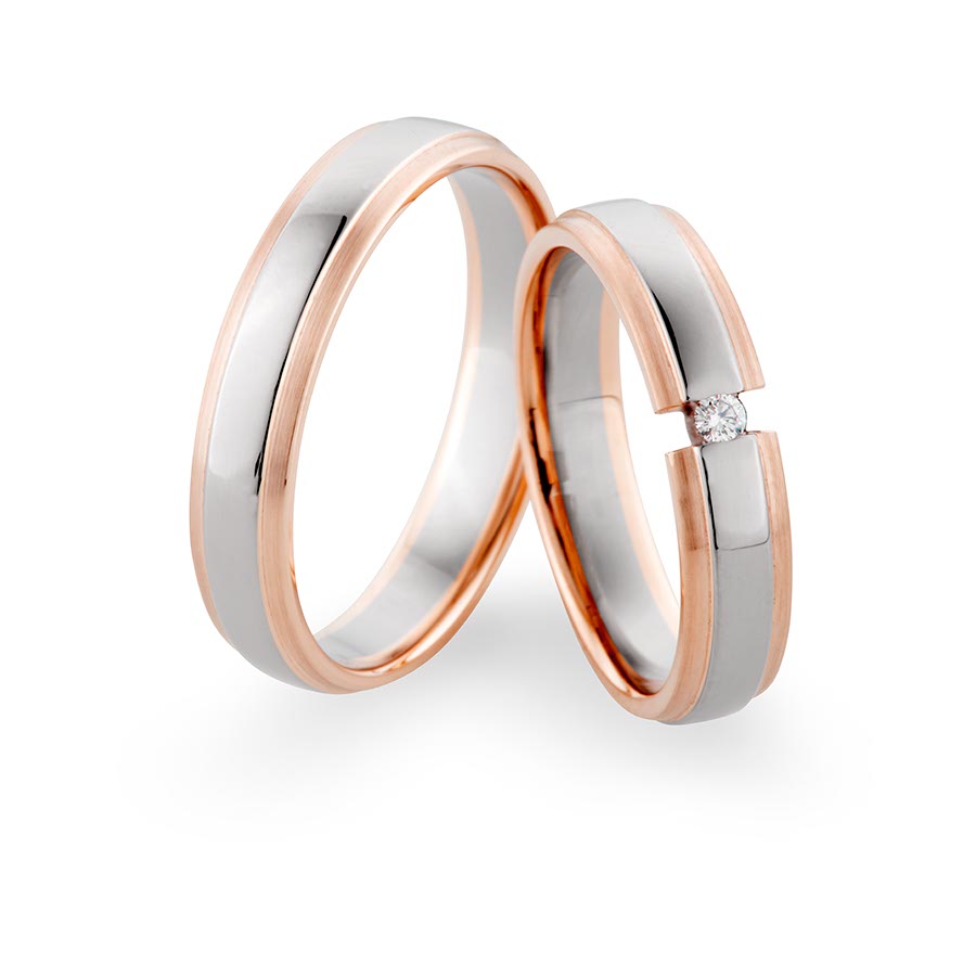 Trauringe / Eheringe 375 Rotgold, Weißgold+Pd 514763-45