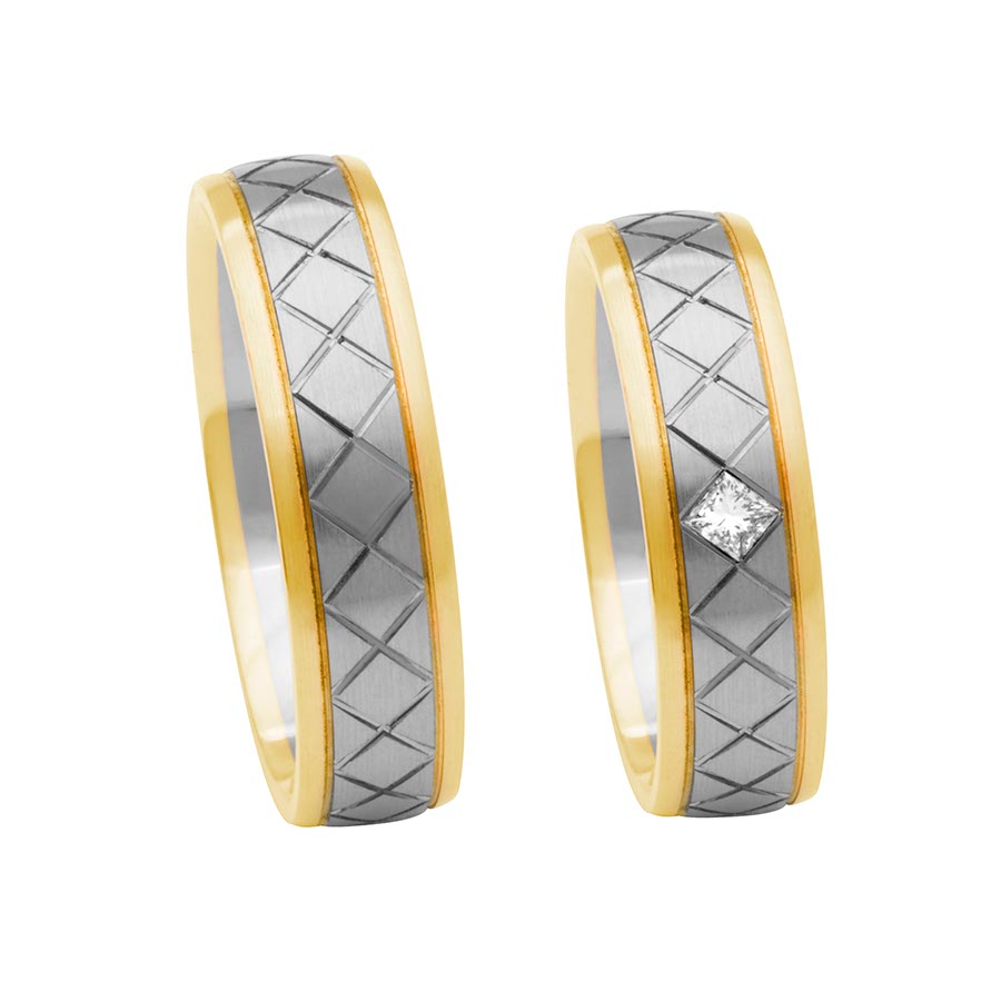 Trauringe / Eheringe 750 Gelbgold, Weißgold+Pd 514642-60